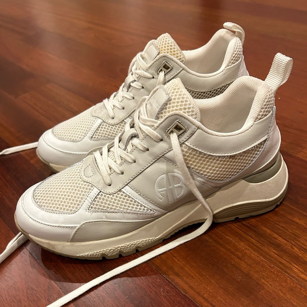 Anine Bing Cream White Mesh Leather Platform Sneakers